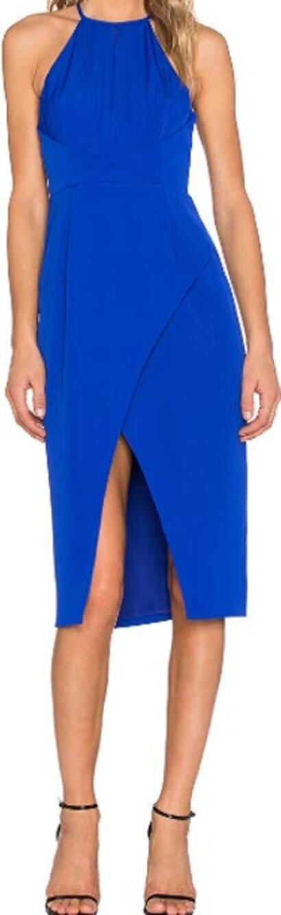 Finders Keepers Guilty Pleasure Dress Midi Slit High Neck Cobalt Blue Small